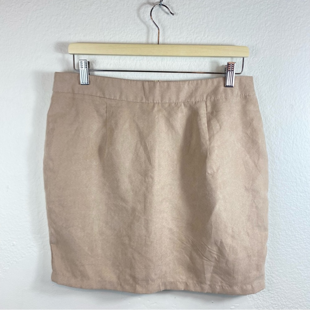 NWT Boohoo Size 10 Mini Skirt Tan Beige‎ Faux Suede A Line